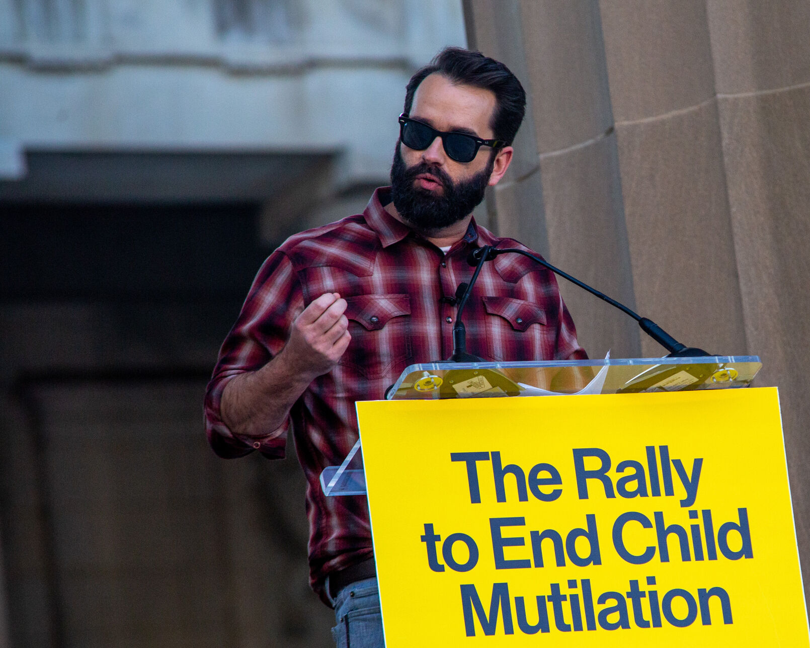 Right-wing activist Matt Walsh leads a rally against transgender health care, Oct. 21, 2022